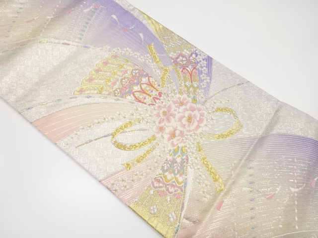 束ね熨斗に花模様織り出し袋帯